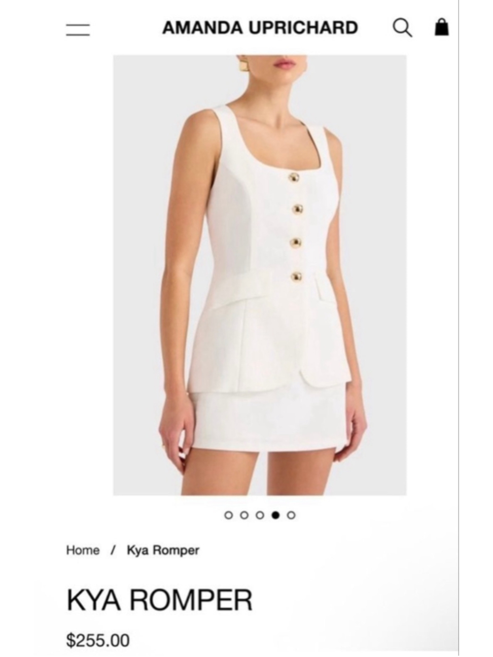 NWT Amanda Uprichard Kya Romper White Gold S